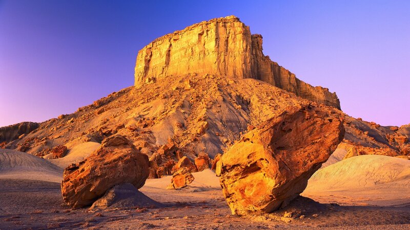 Desert rock formations at sunset