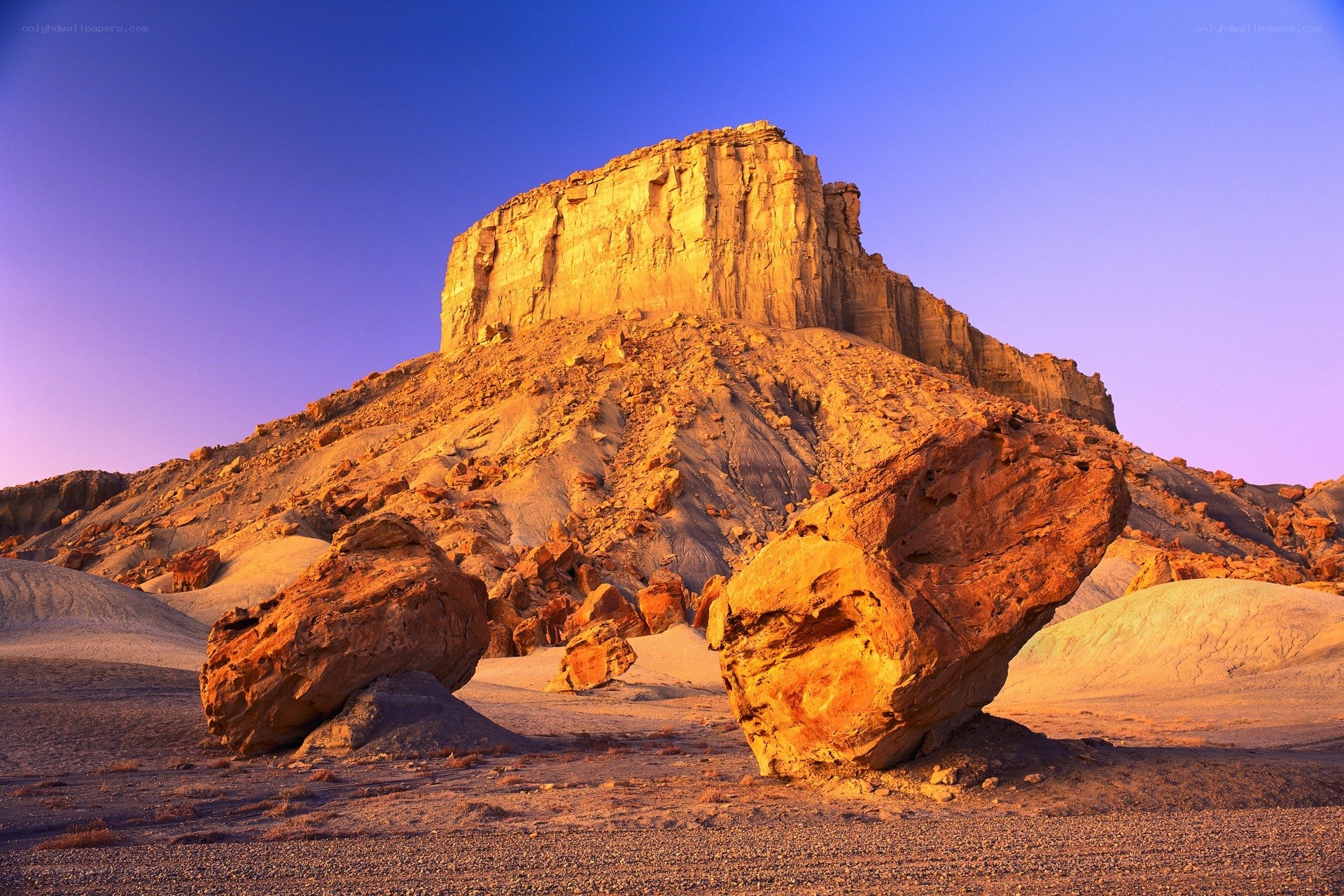 Desert rock formations at sunset