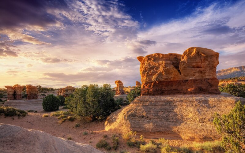 Desert rock formations at sunset