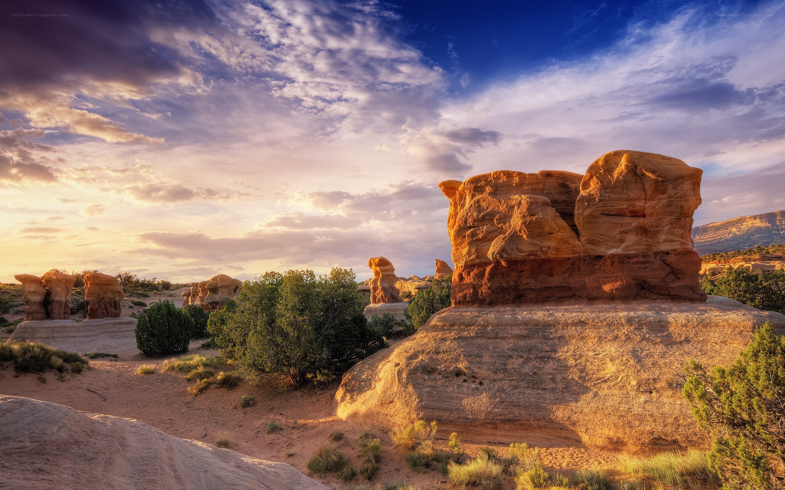 Desert rock formations at sunset