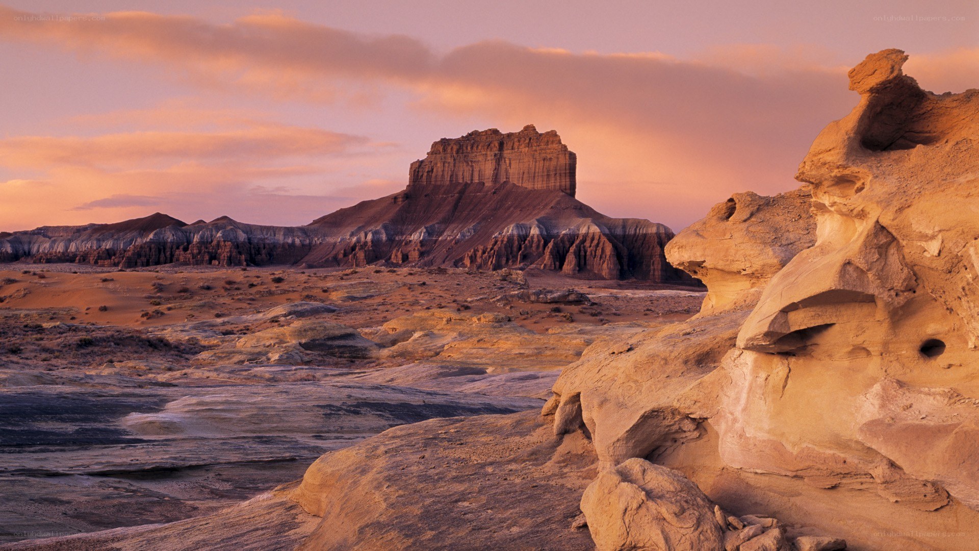 Desert rock formations at sunset