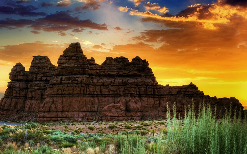 Desert rock formations at sunset
