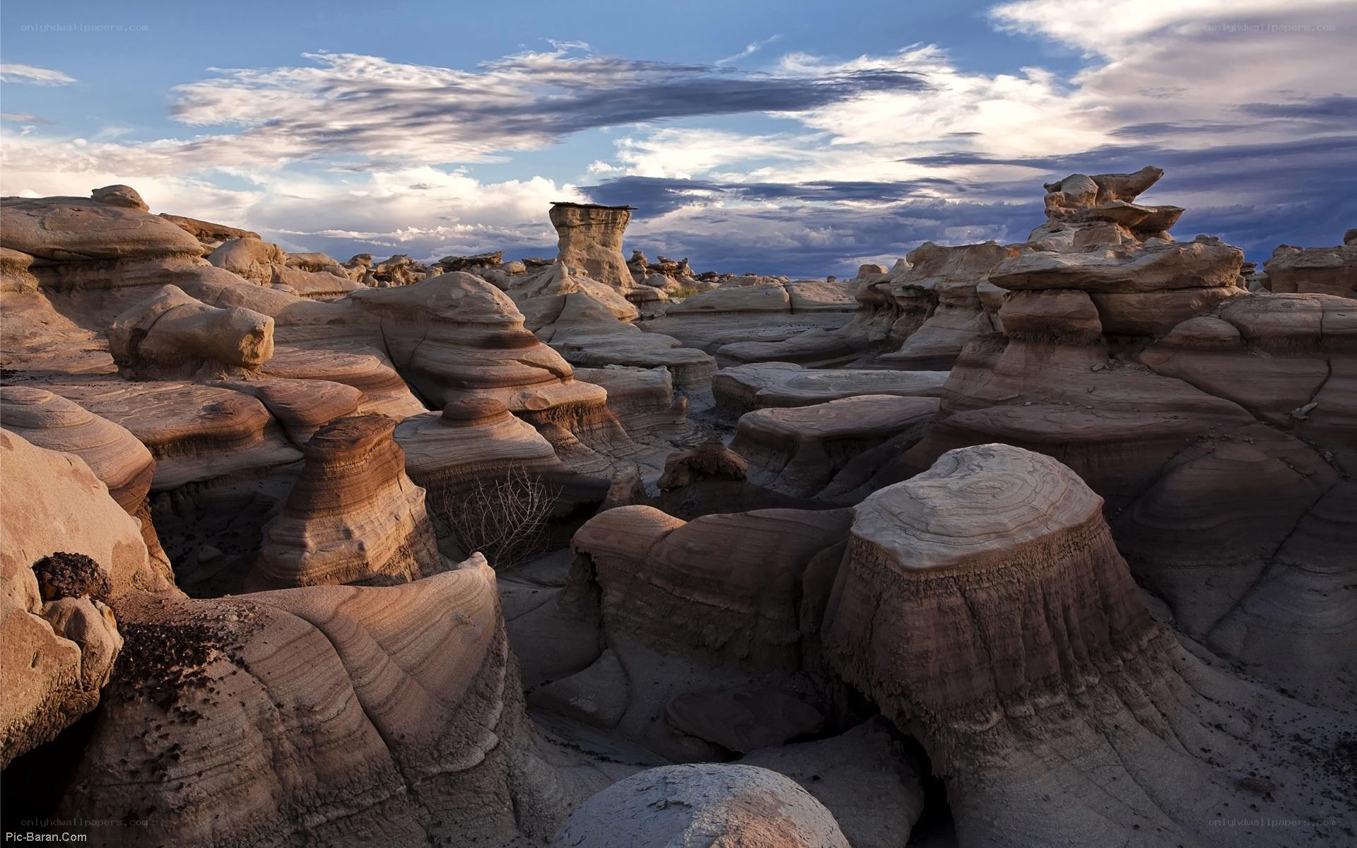 Desert rock formations at sunset