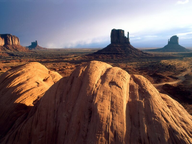 Desert rock formations at sunset