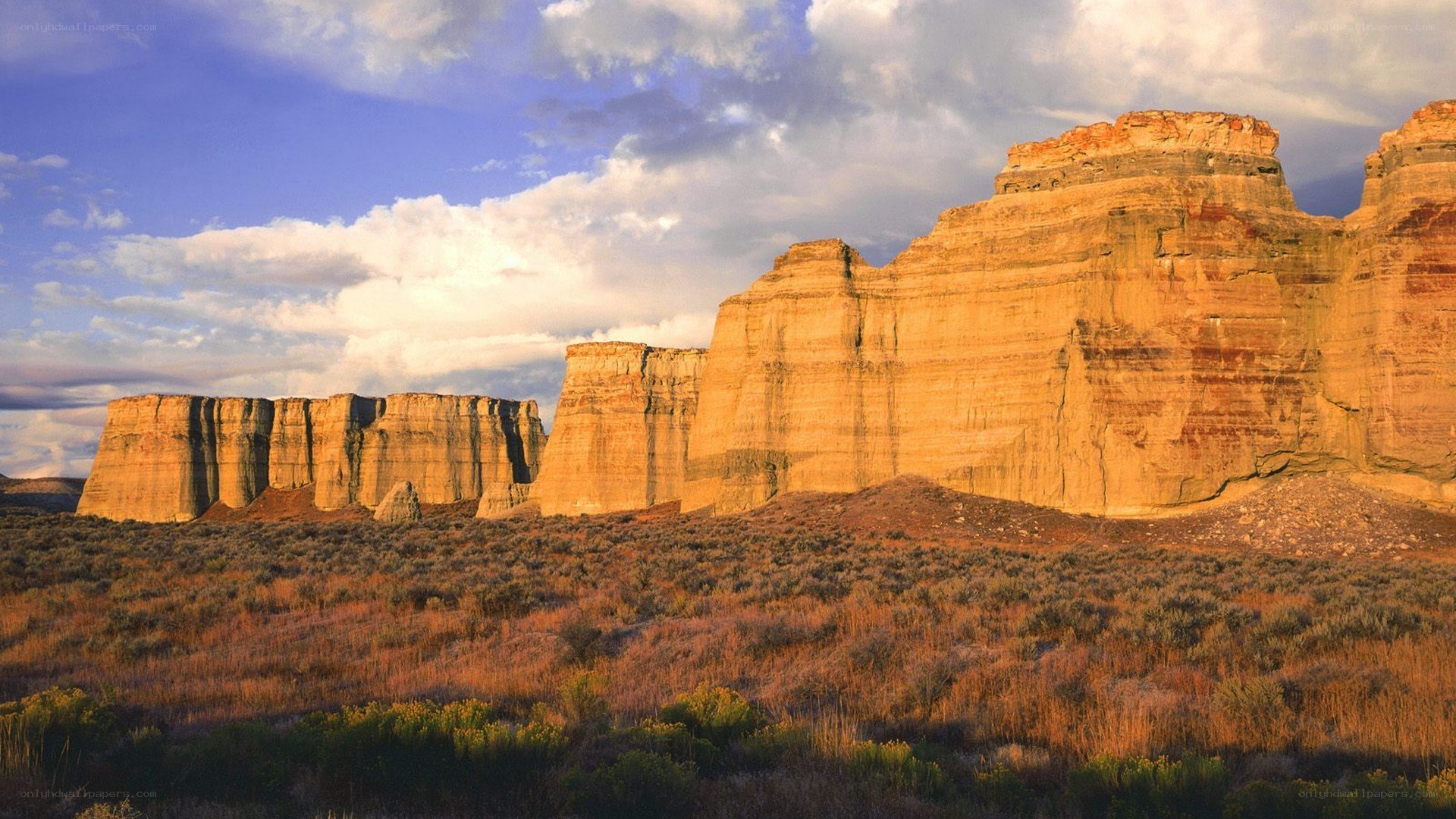 Desert rock formations at sunset