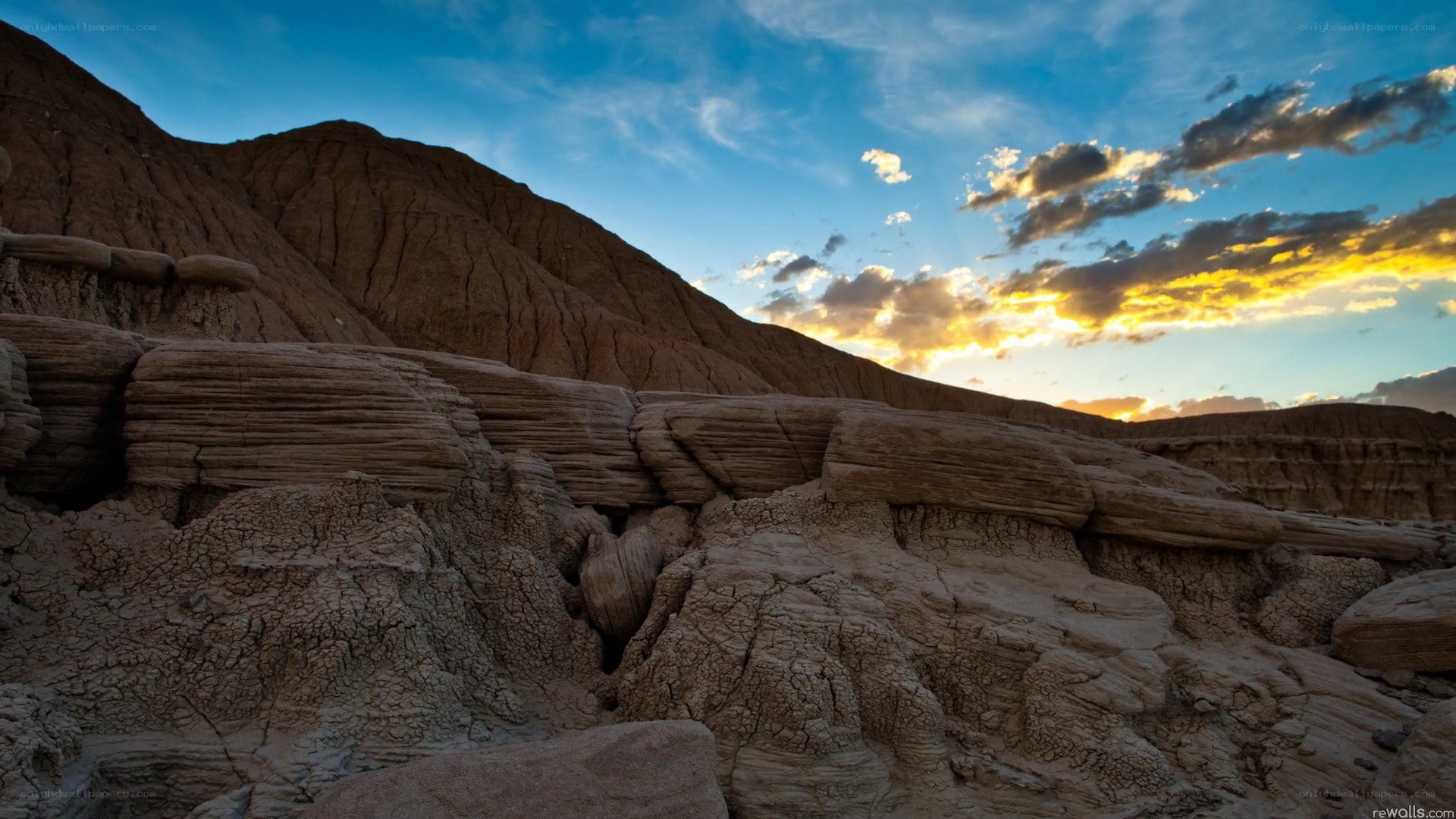 Desert rock formations at sunset