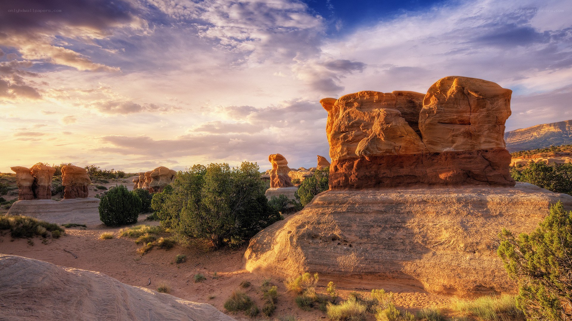 Desert rock formations at sunset