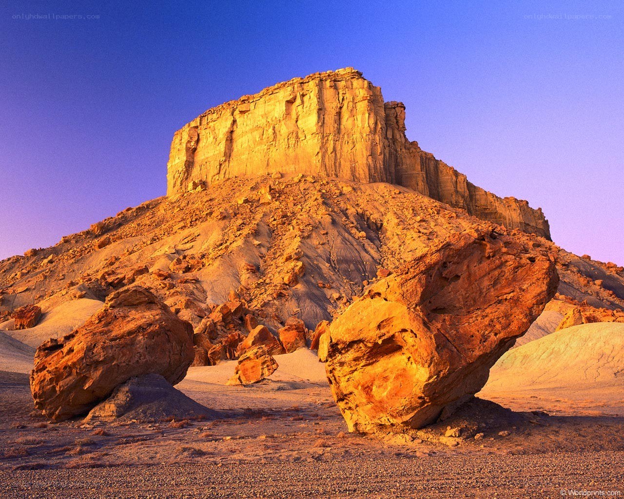 Desert rock formations at sunset