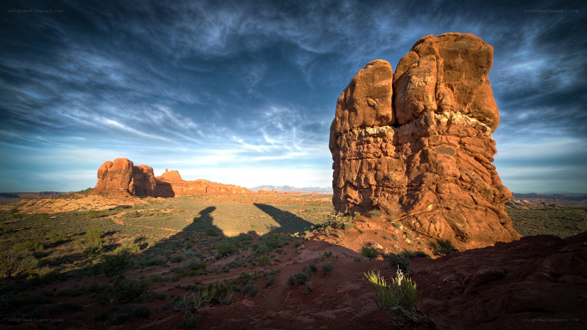 Desert rock formations at sunset