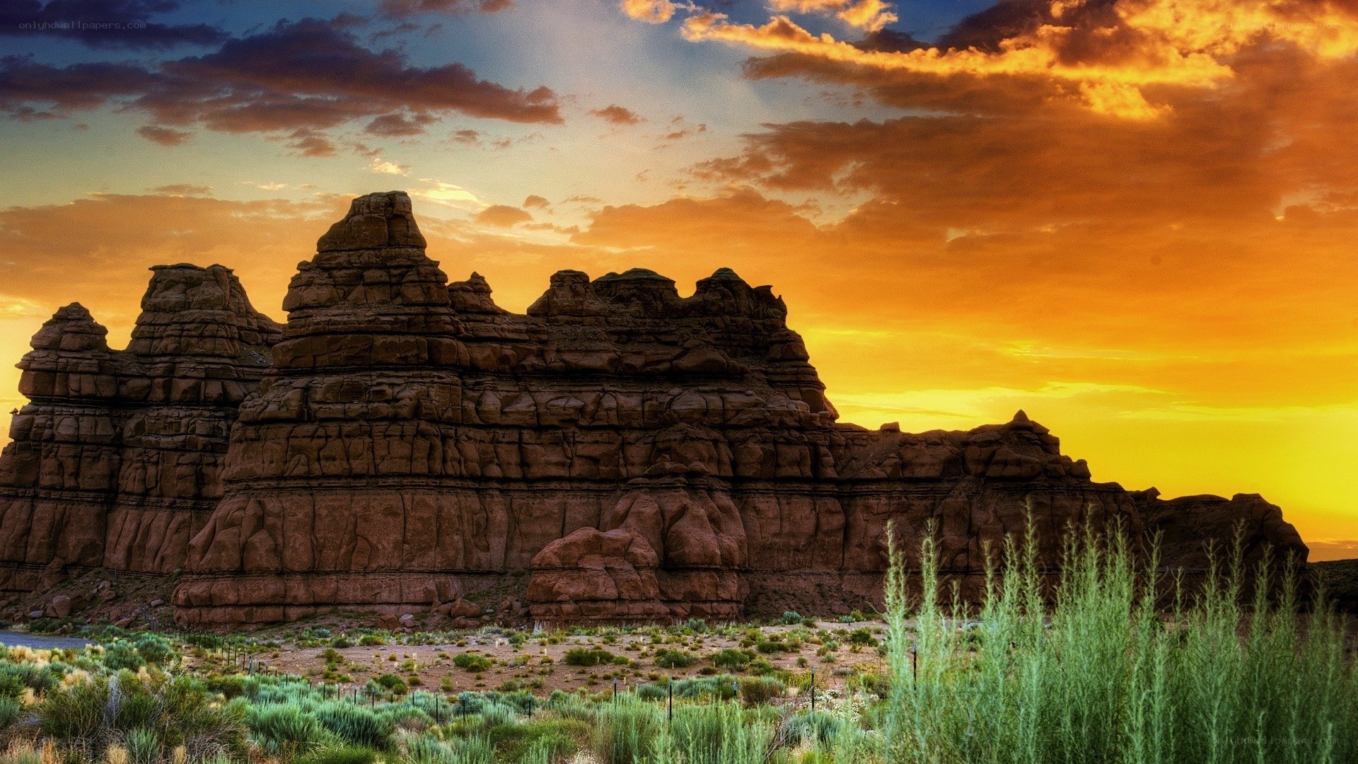 Desert rock formations at sunset
