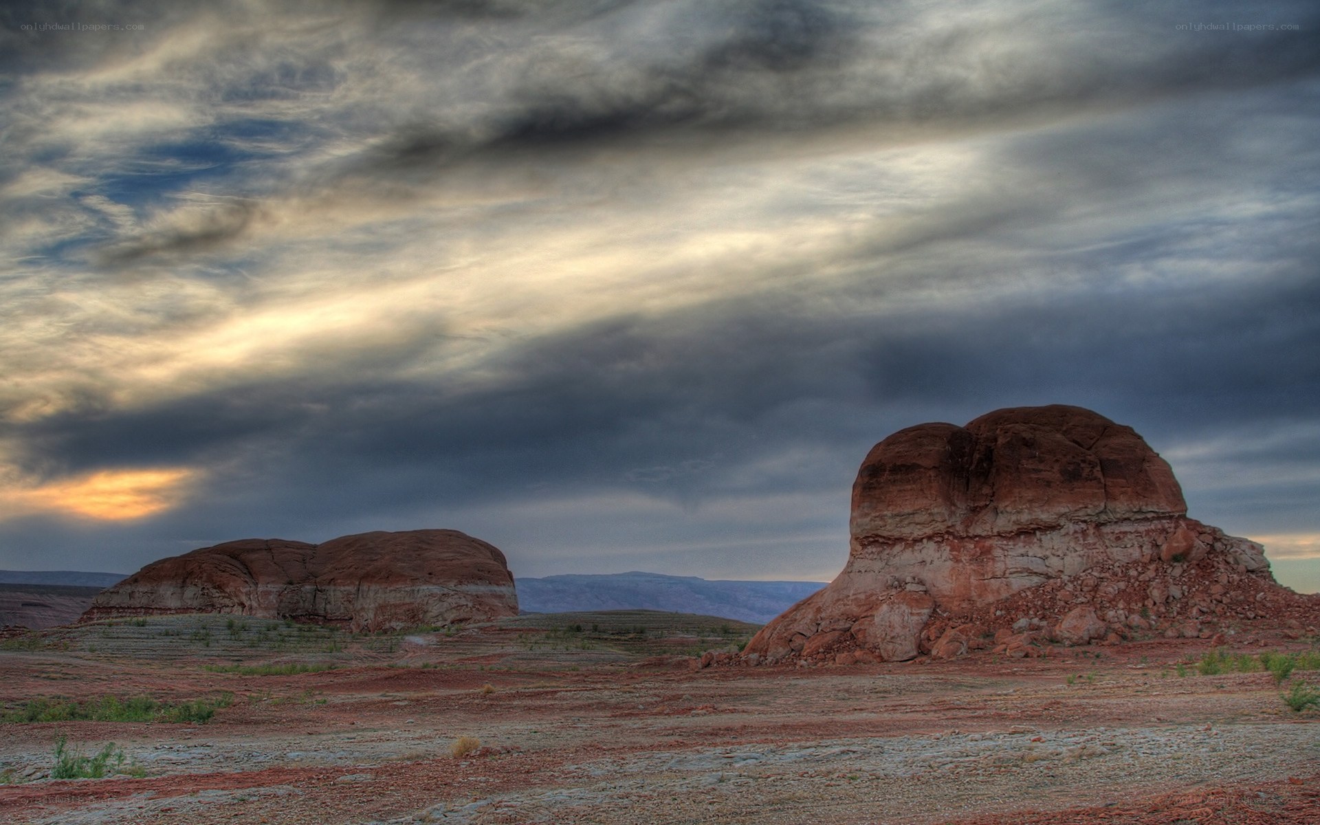 Desert rock formations at sunset