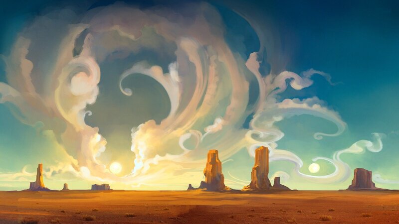 Desert Rock Formations — Blue, Dramatic, Sunset, Digital Art