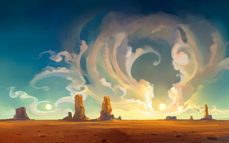 Desert Rock Formations — Blue, Dramatic, Sunset