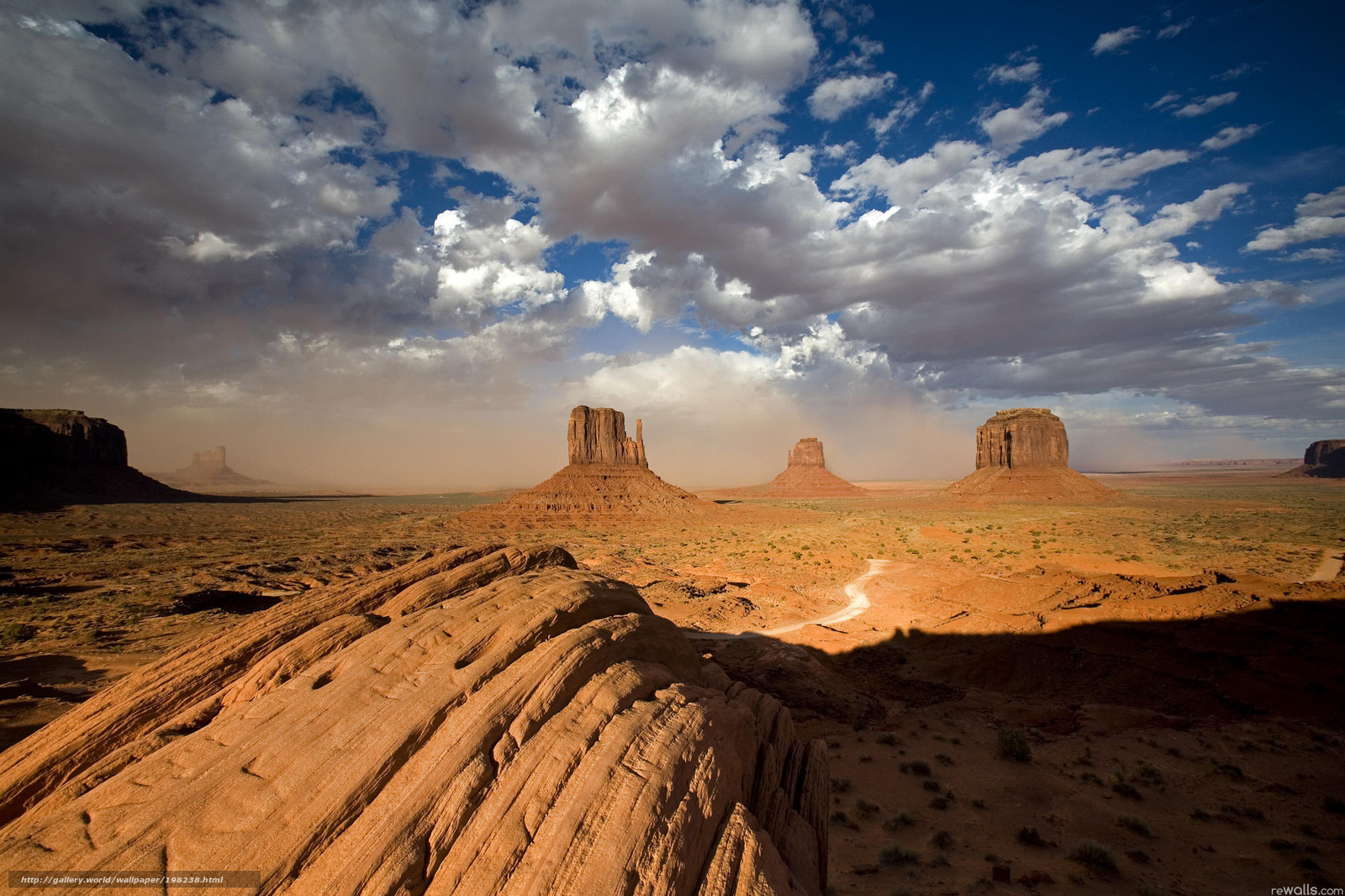 Desert rock formations under cloudy sky