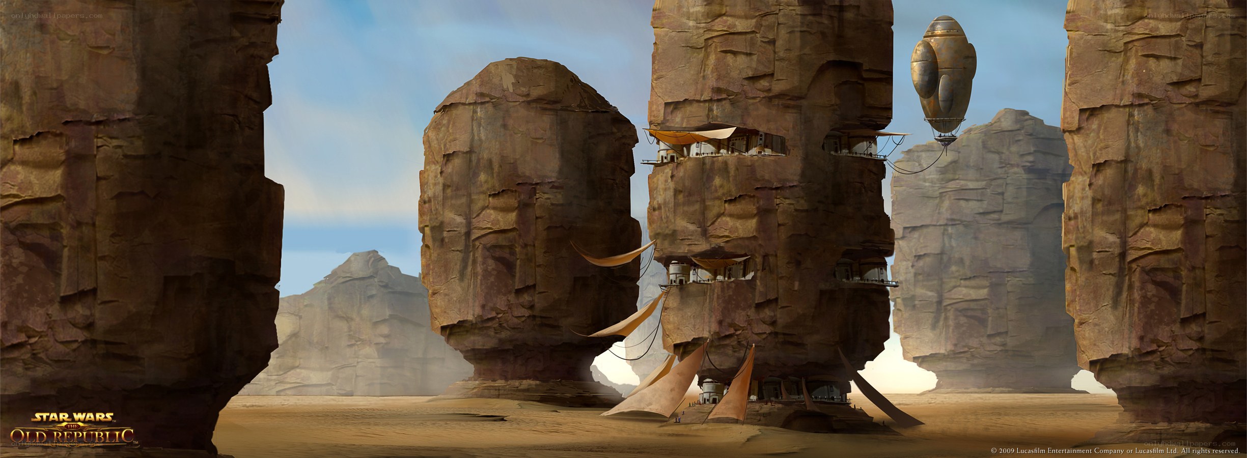 Desert rock formations with airship
