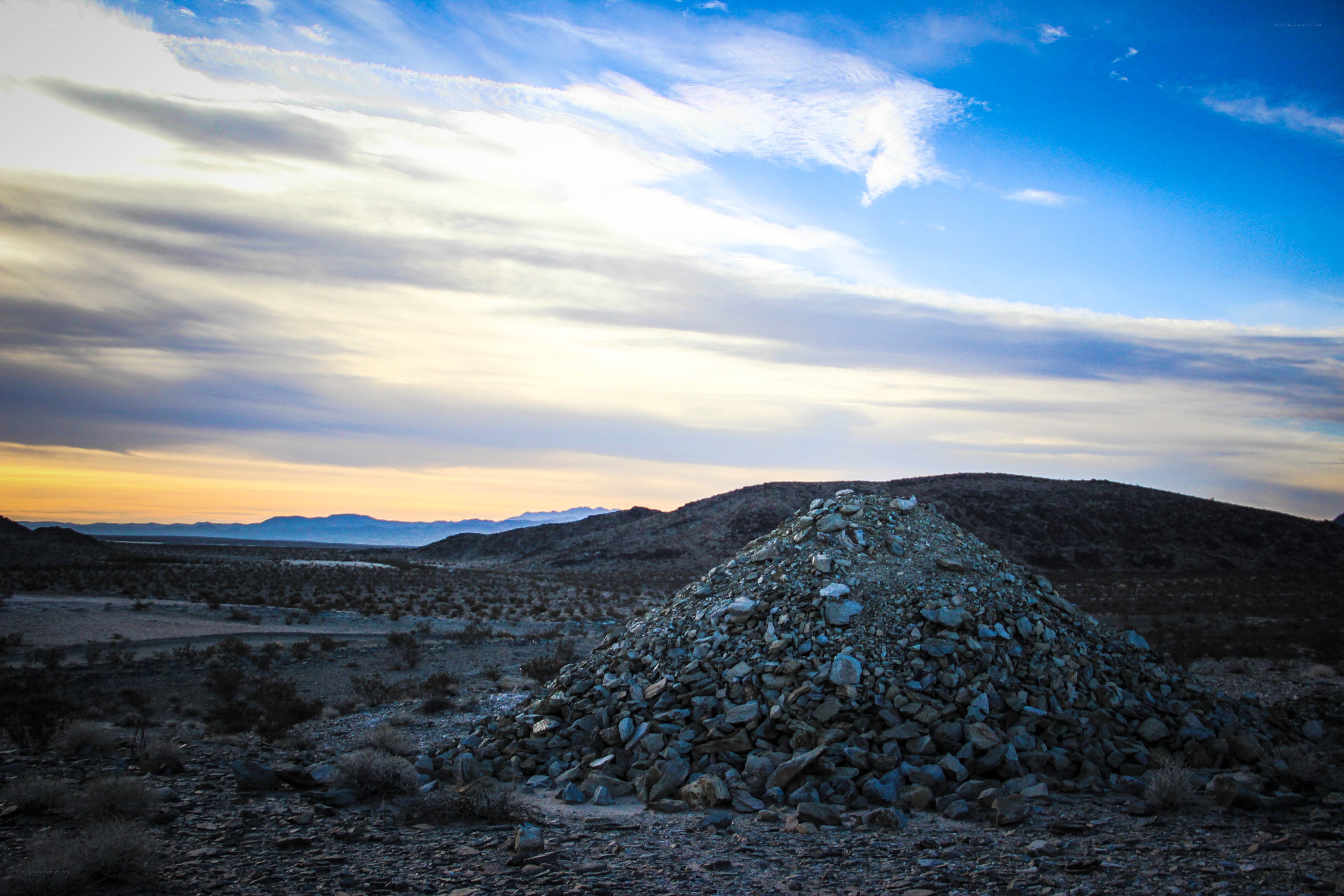 Desert rock pile at sunset