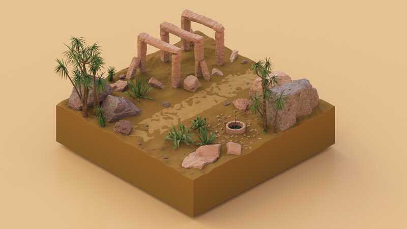 Desert Ruin with Palm Trees