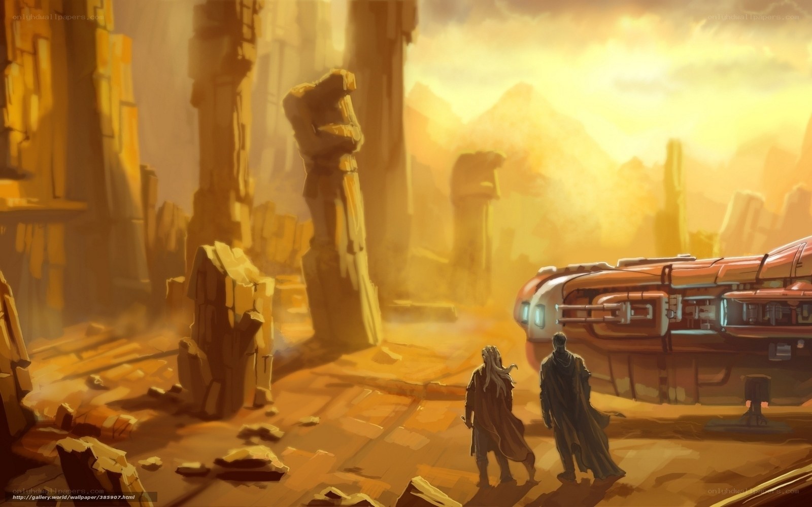 desert ruins with spacecraft