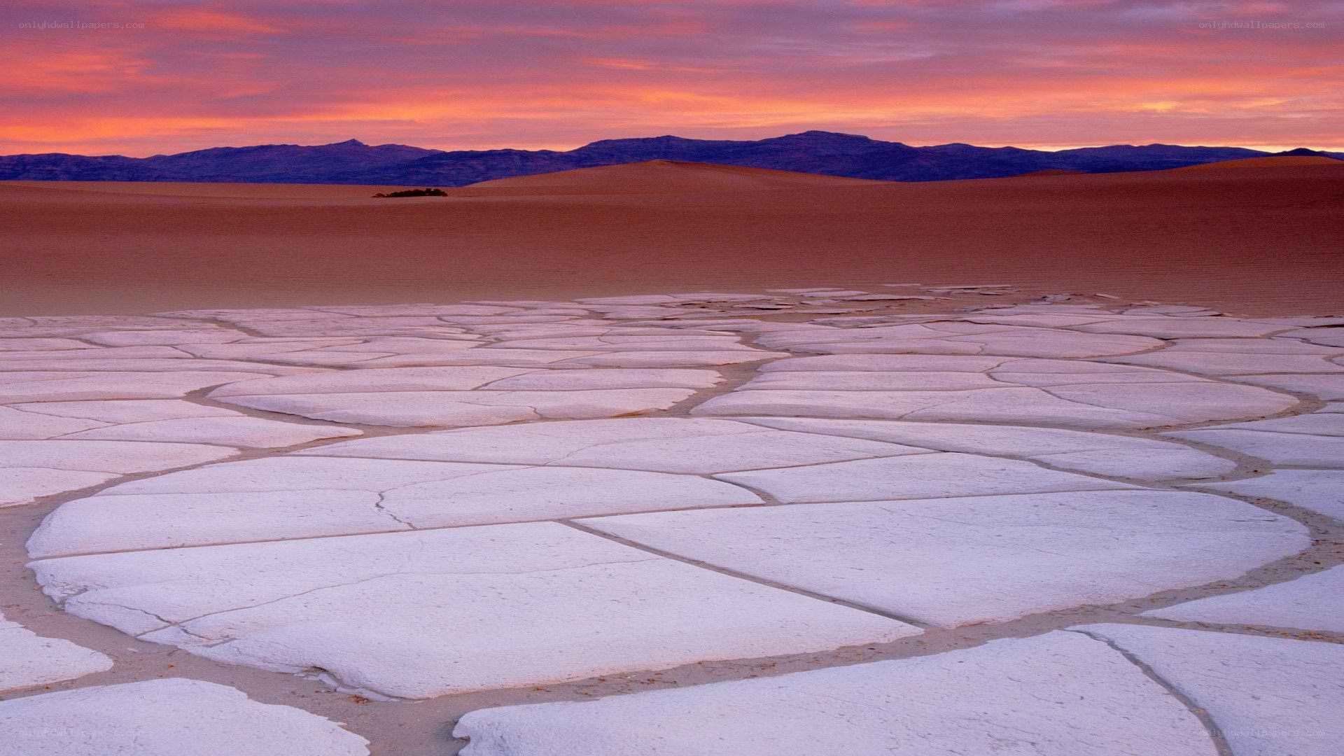 Desert salt flats at sunset
