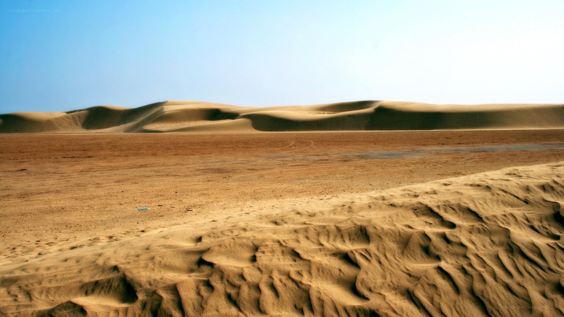 Desert sand dunes under blue sky