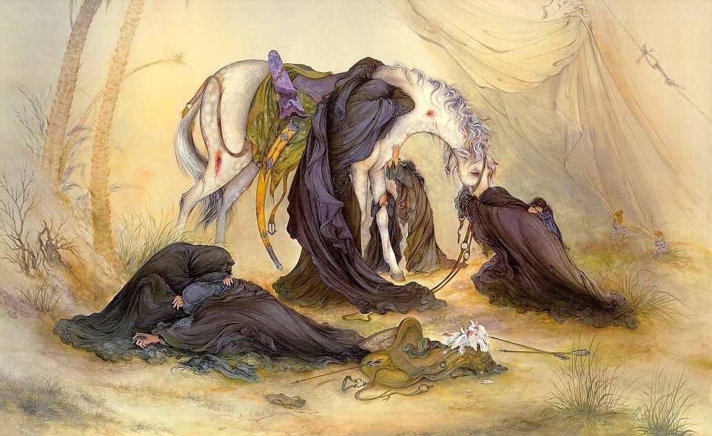 Desert scene with fallen figures