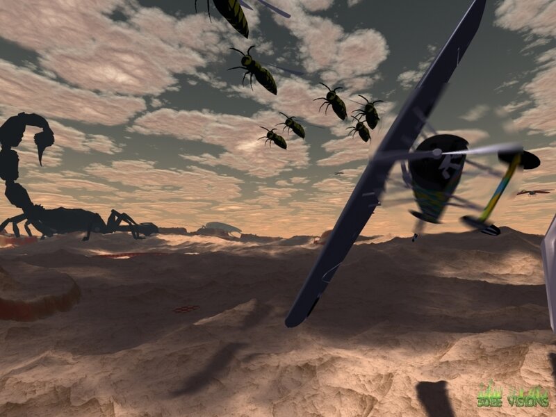 Desert scene with giant insects