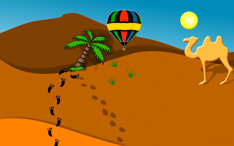 Desert scene with hot air balloon