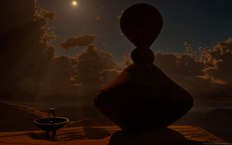 Desert sculpture at dusk