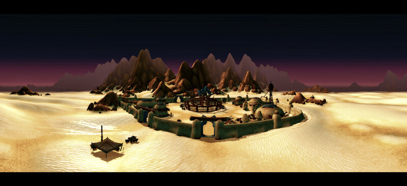 desert settlement at dusk