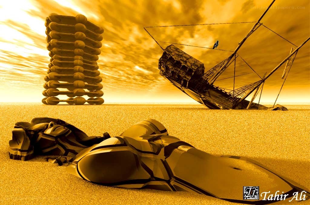 Desert shipwreck and robot