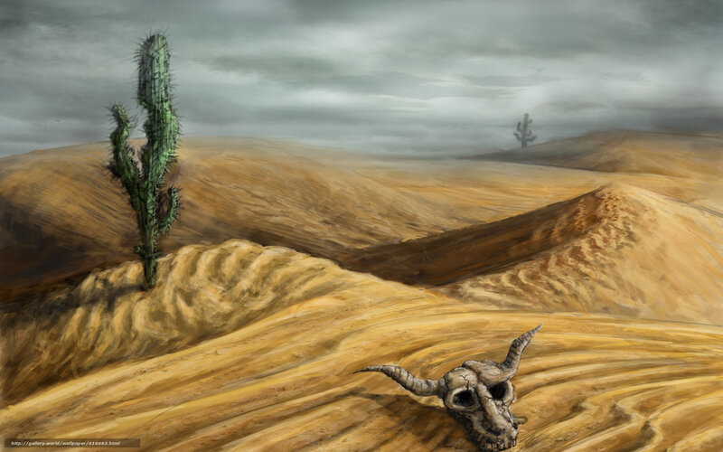 Desert skull and cactus