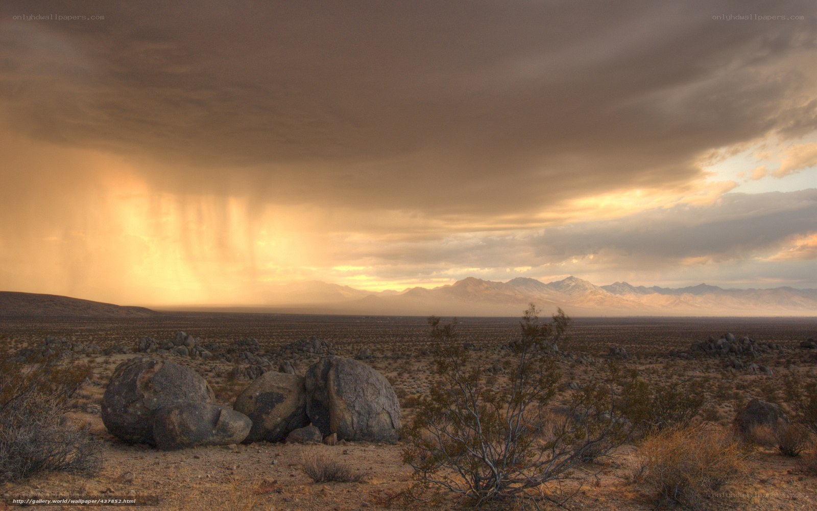 Desert storm at sunset