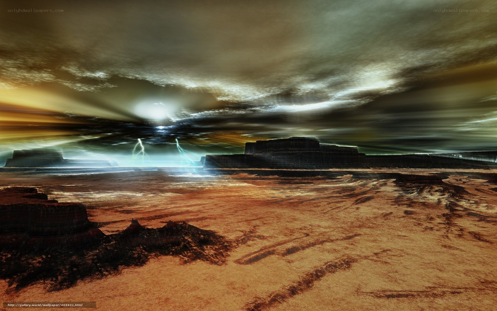 Desert storm with lightning
