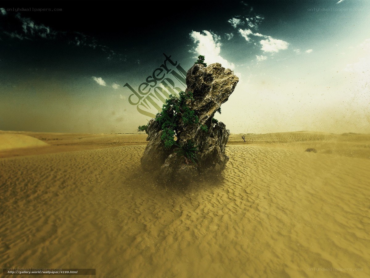 Desert storm with lone rock