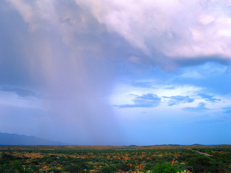 Desert storm with rain shaft