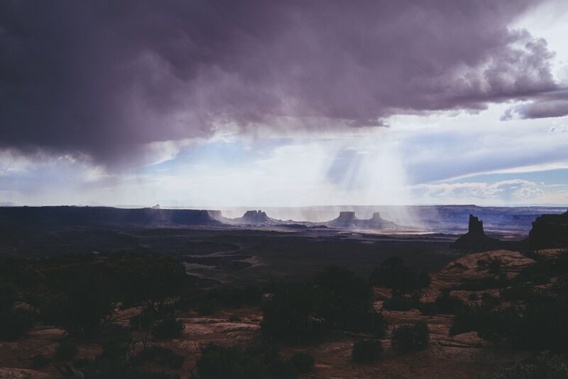 Desert storm with sunbeams