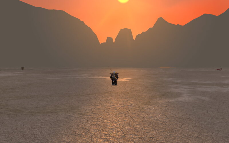 Desert sunset with character