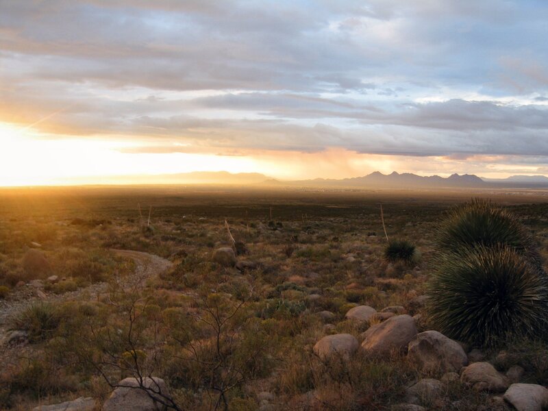 Desert sunset with mountains