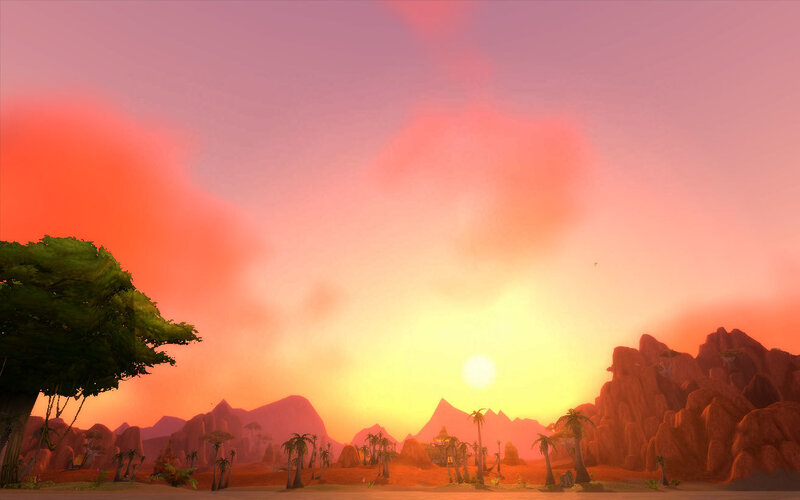 Desert sunset with palm trees