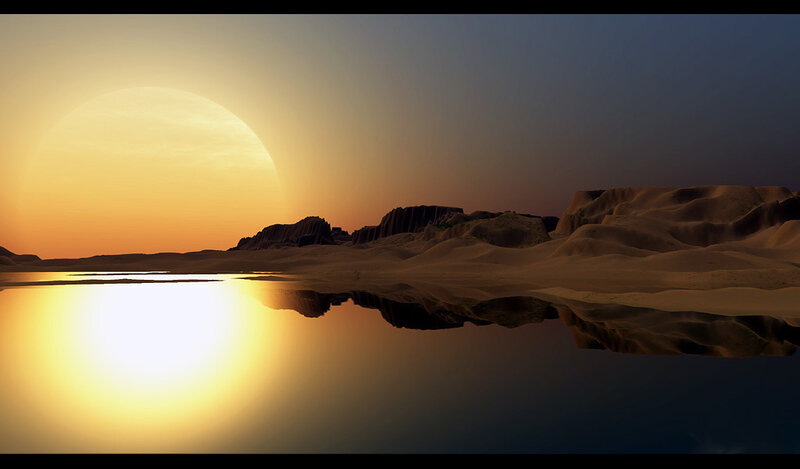 Desert sunset with reflection