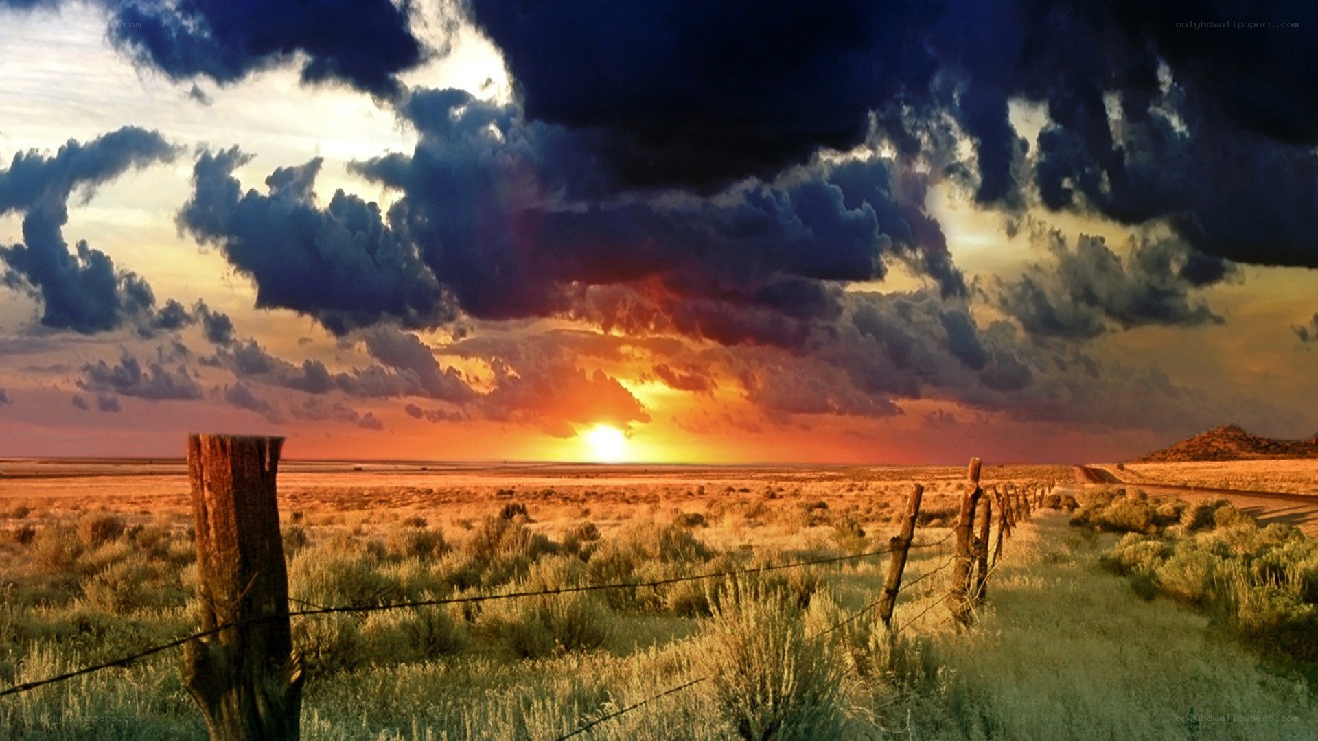 Desert sunset with storm clouds