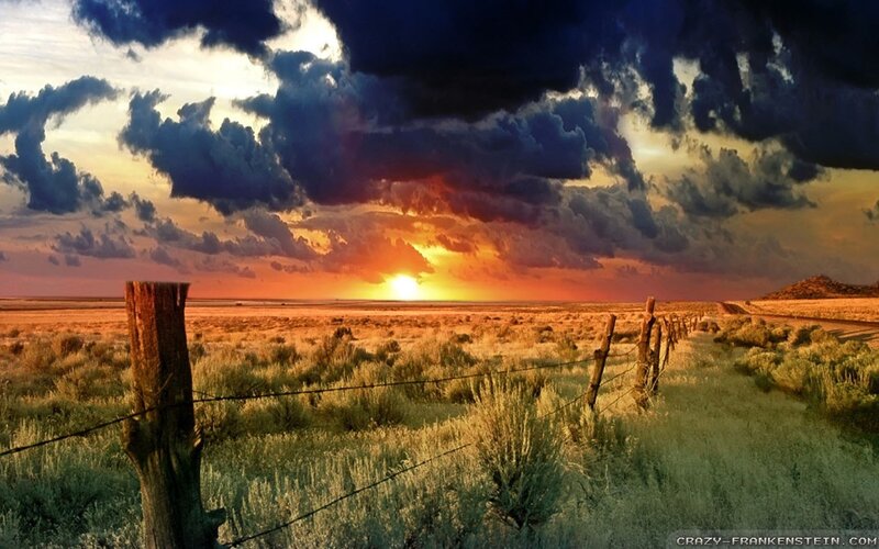 Desert sunset with storm clouds