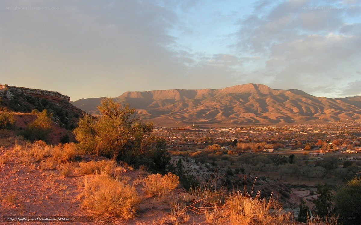 Desert town at sunset