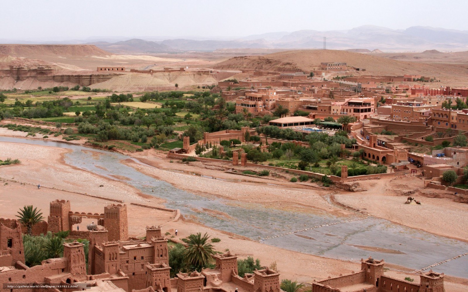 Desert town by river
