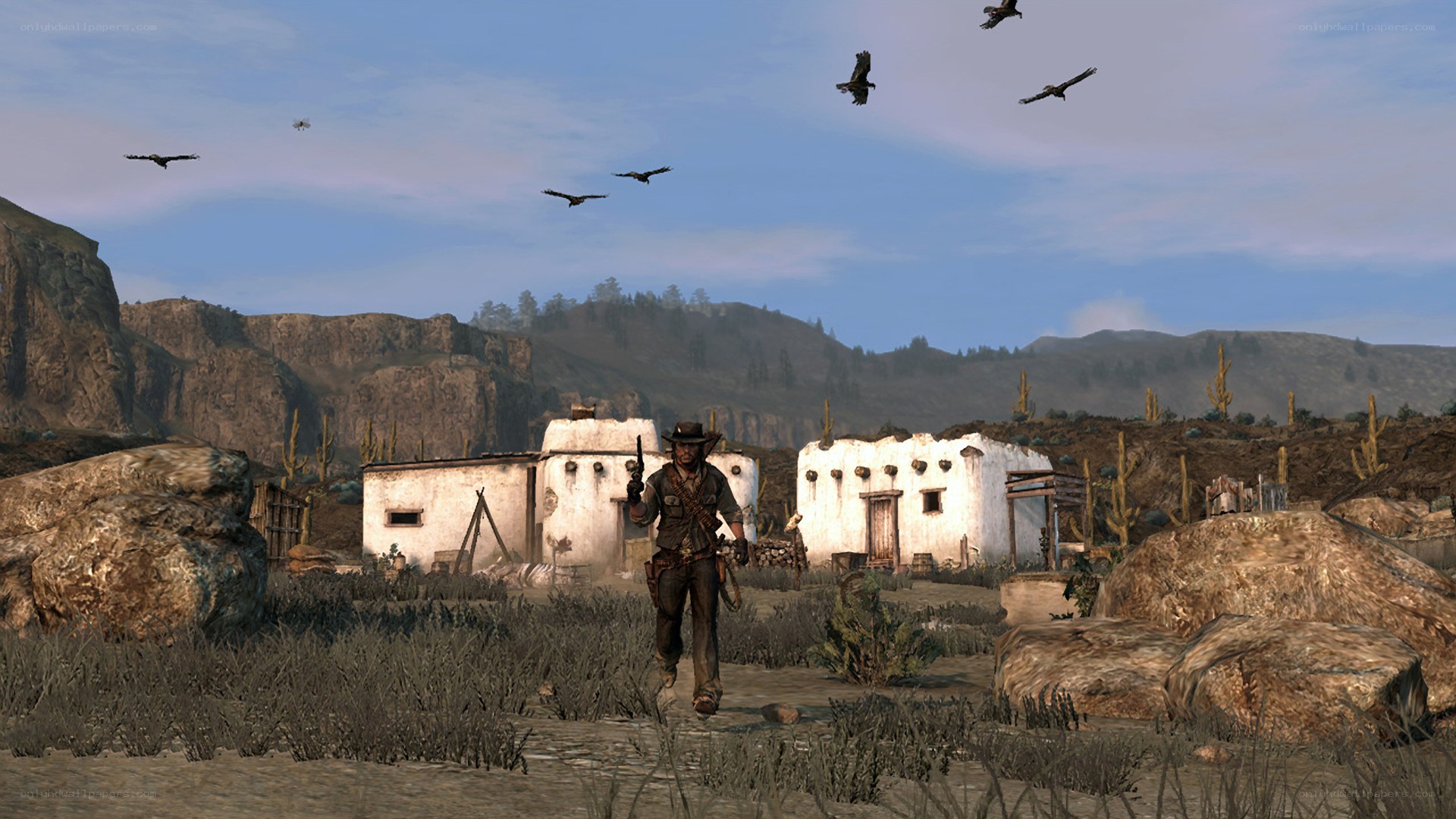 Desert town with gunslinger