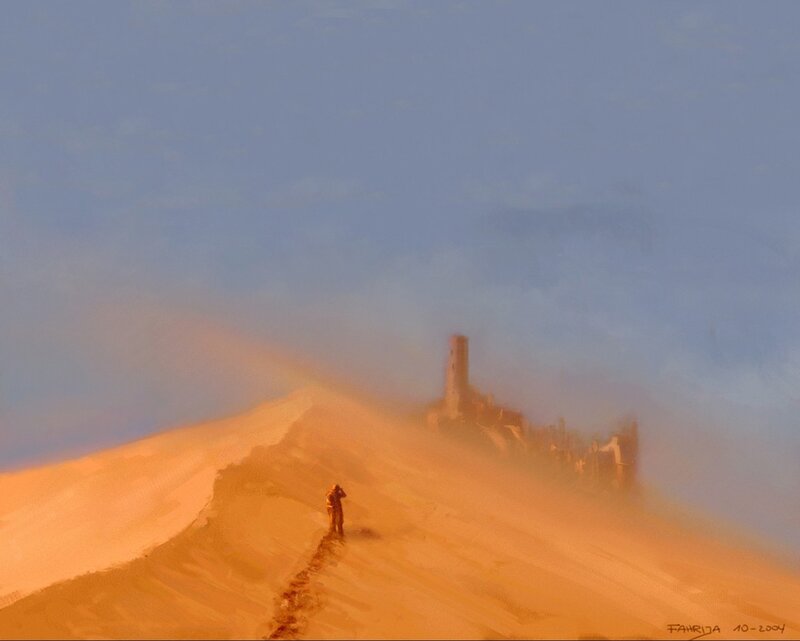 Desert traveler at sunset