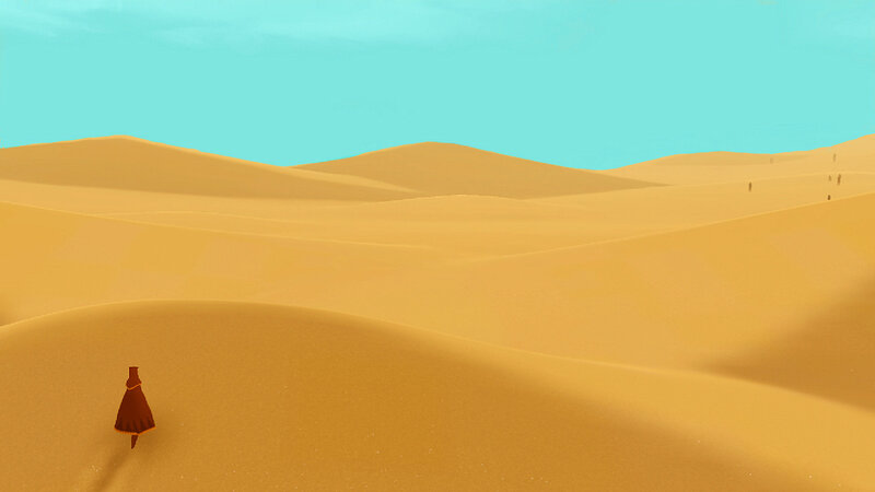 Desert traveler in a vast dune landscape