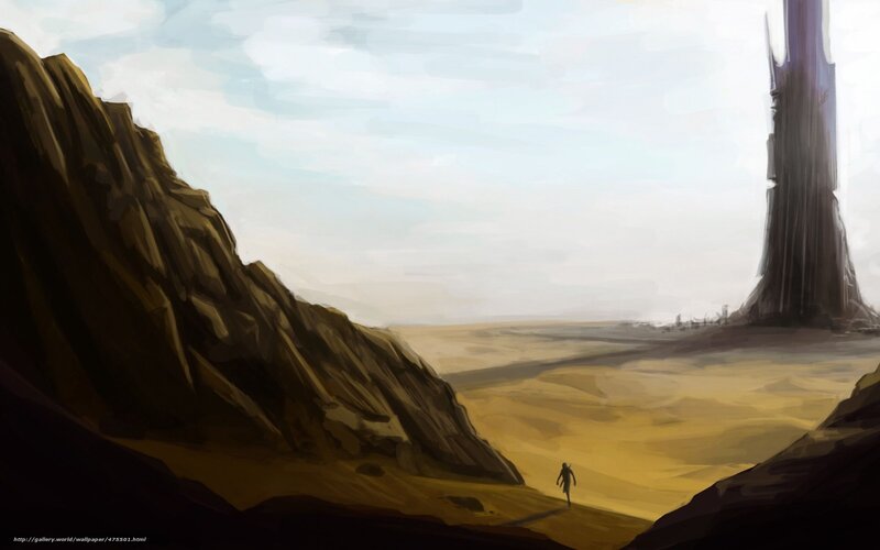 Desert traveler near tower