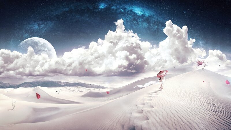 Desert traveler under starry sky