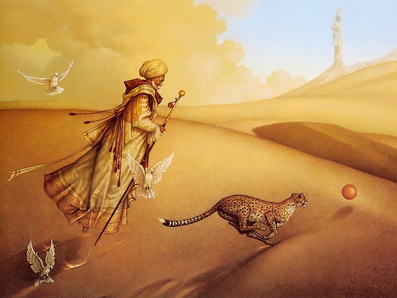 Desert traveler with cheetah